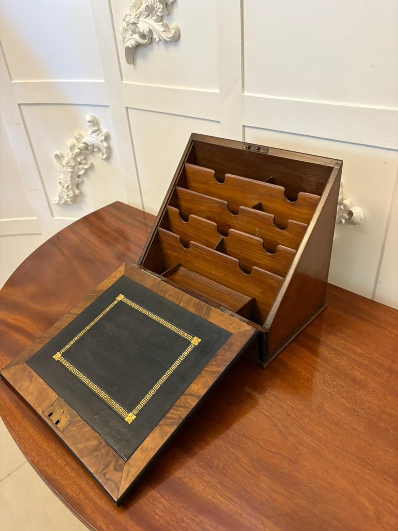 Unusual Antique Victorian Quality Burr Walnut Brass Mounted Stationery Box - Image 5